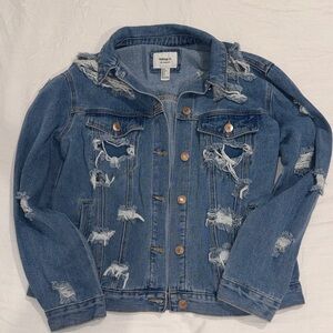 Forever 21 Ripped Blue Denim Jacket